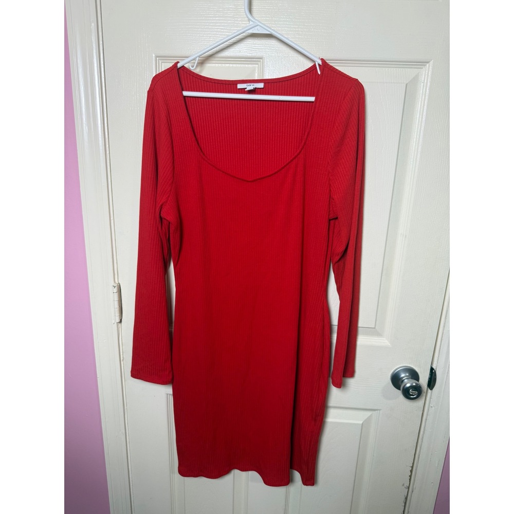Bar III Womens Red Ribbed Knit Long Sleeve Scoop Neck Bodycon Mini Dress XXL